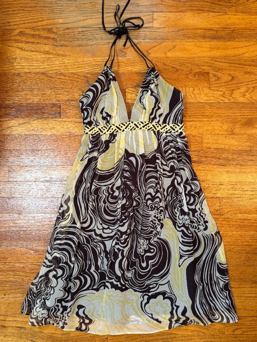 Vintage Y2K Laundry by Shelli Segal Silk Abstract Halter Dress Size 0